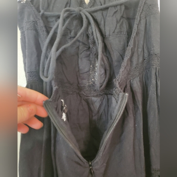 Zara Black Cotton Lace Tiered Midi Dress Size Large Cross Strap Open Back Vacay - Picture 11 of 15